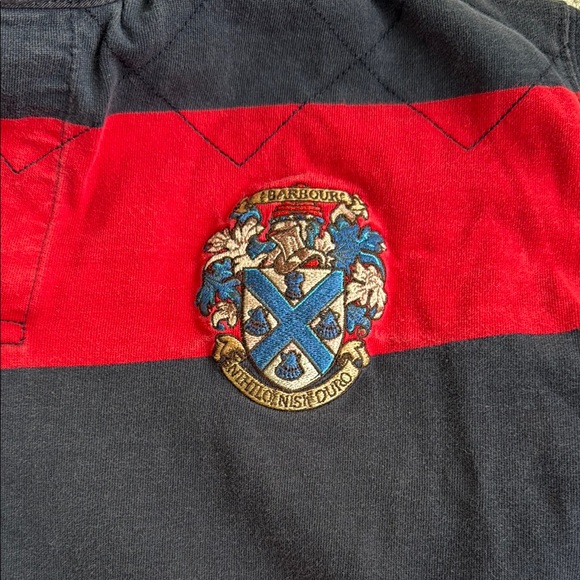 Barbour Red and Navy Striped Rugby Shirt US M - Picture 2 of 6